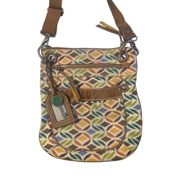 Fossil Multicolor Geometric Print Canvas Crossbody Bag with Leather Trim - Picture 1 of 10